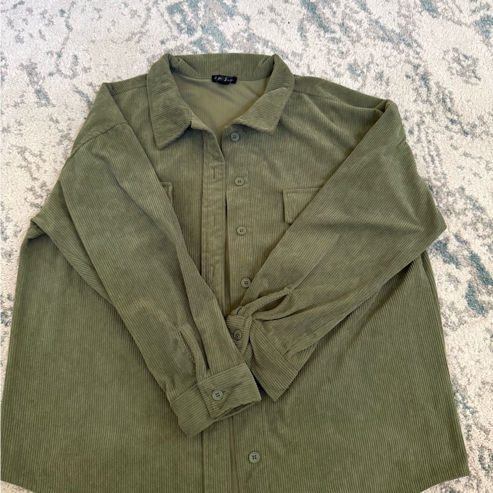 Olive Green Corduroy Button-Up Shirt